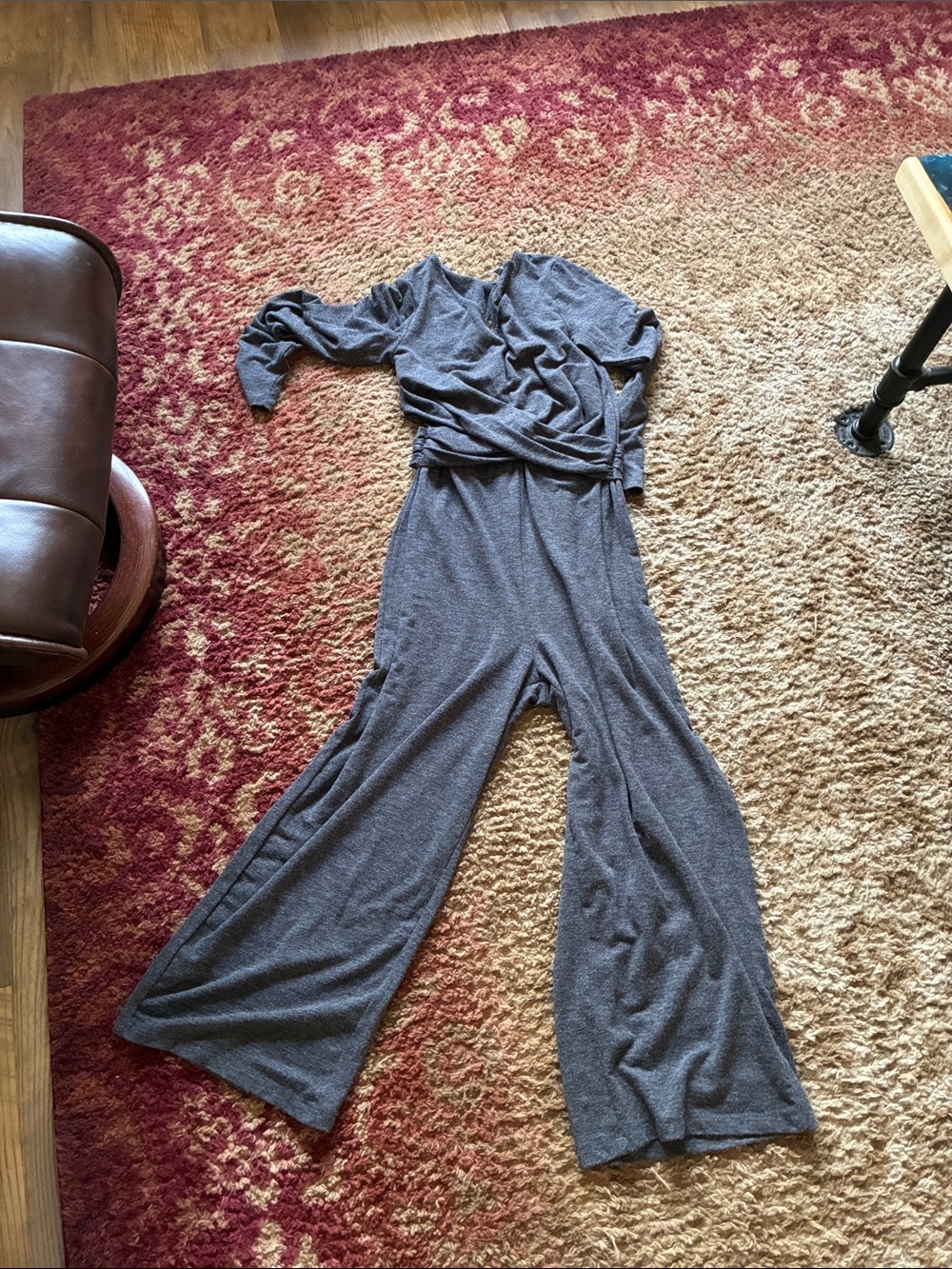 Old Navy Charcoal Gray Wide-Leg Jumpsuit with Draped Bodice